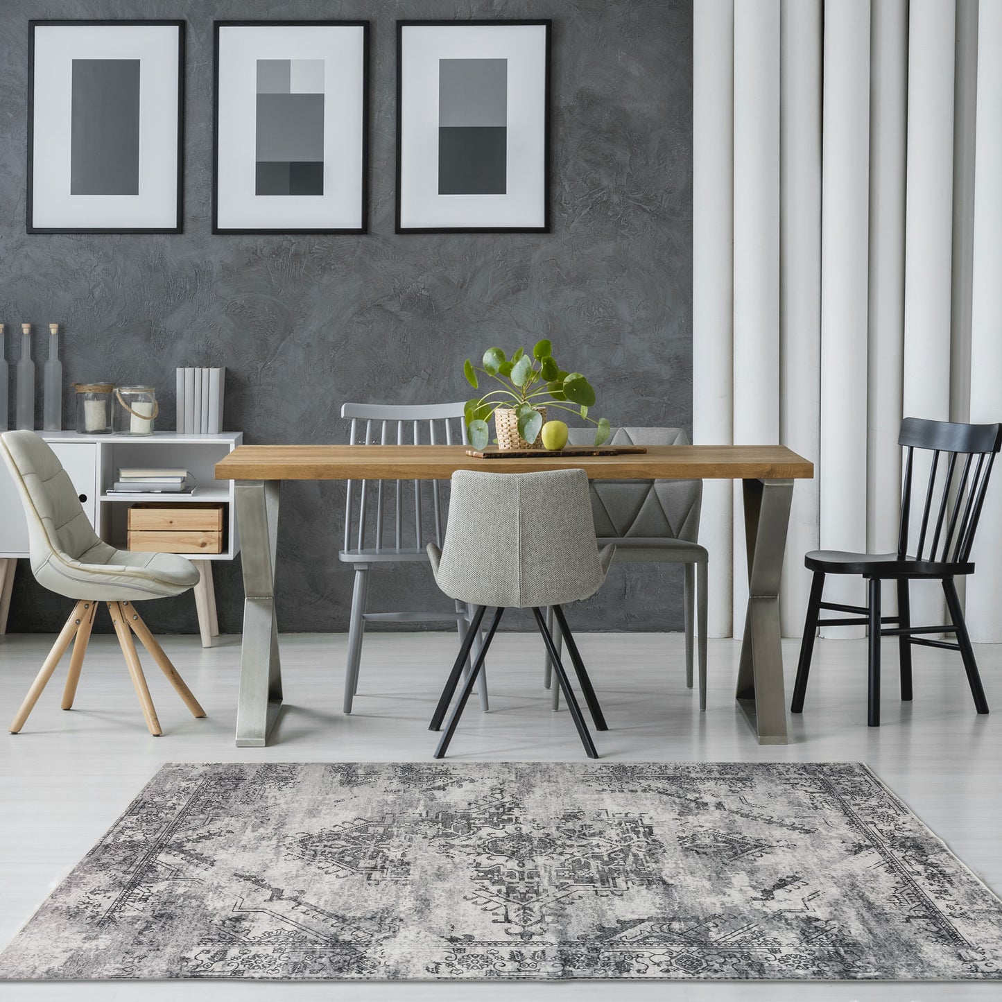 Machine Washable Rug - Distressed Silver Grey