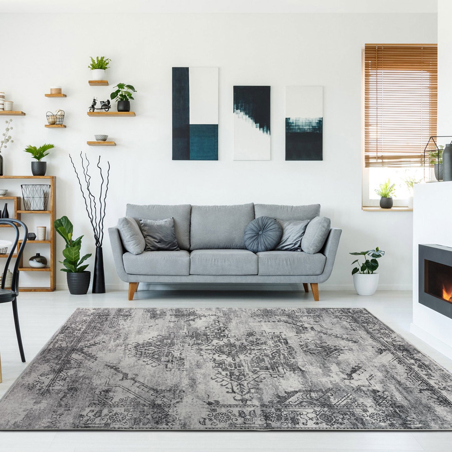 Machine Washable Rug - Distressed Silver Grey