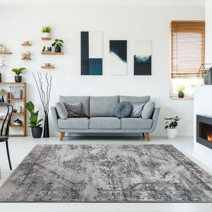 Machine Washable Rug - Distressed Silver Grey