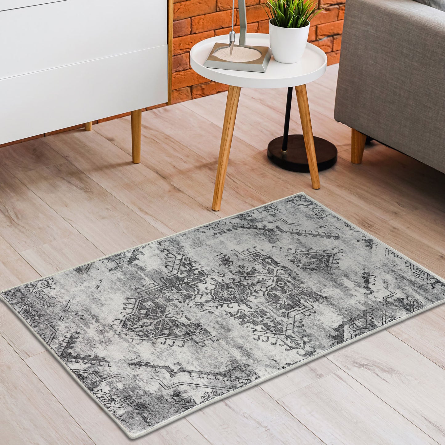 Machine Washable Rug - Distressed Silver Grey