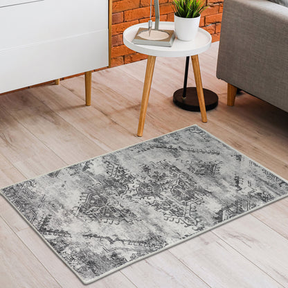 Machine Washable Rug - Distressed Silver Grey