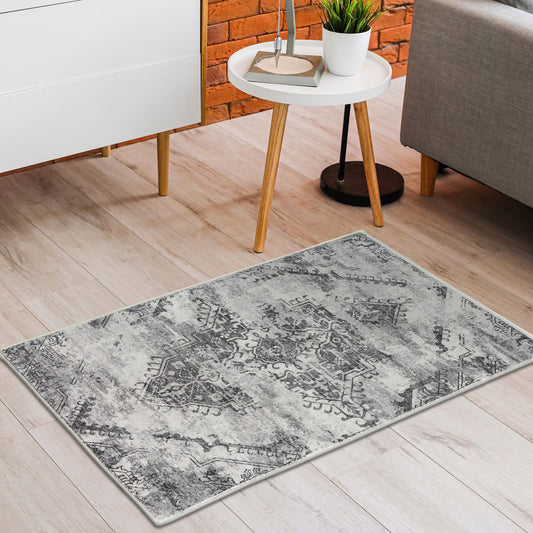 Machine Washable Rug - Distressed Silver Grey