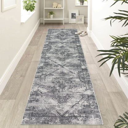 Machine Washable Rug - Distressed Silver Grey