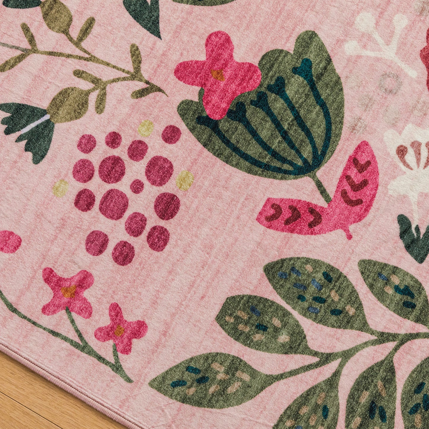 Machine Washable Rug - Pink Flora