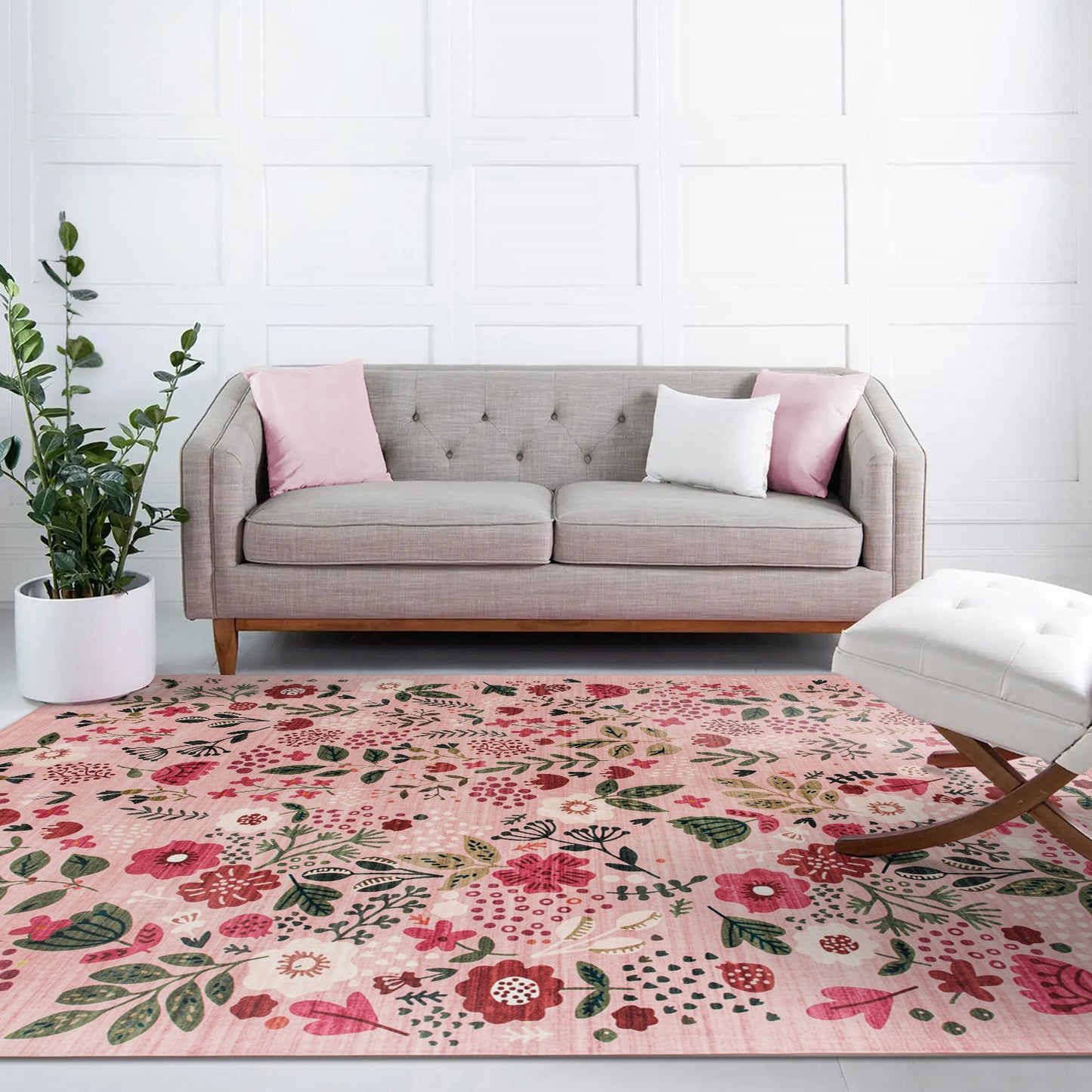 Machine Washable Rug - Pink Flora