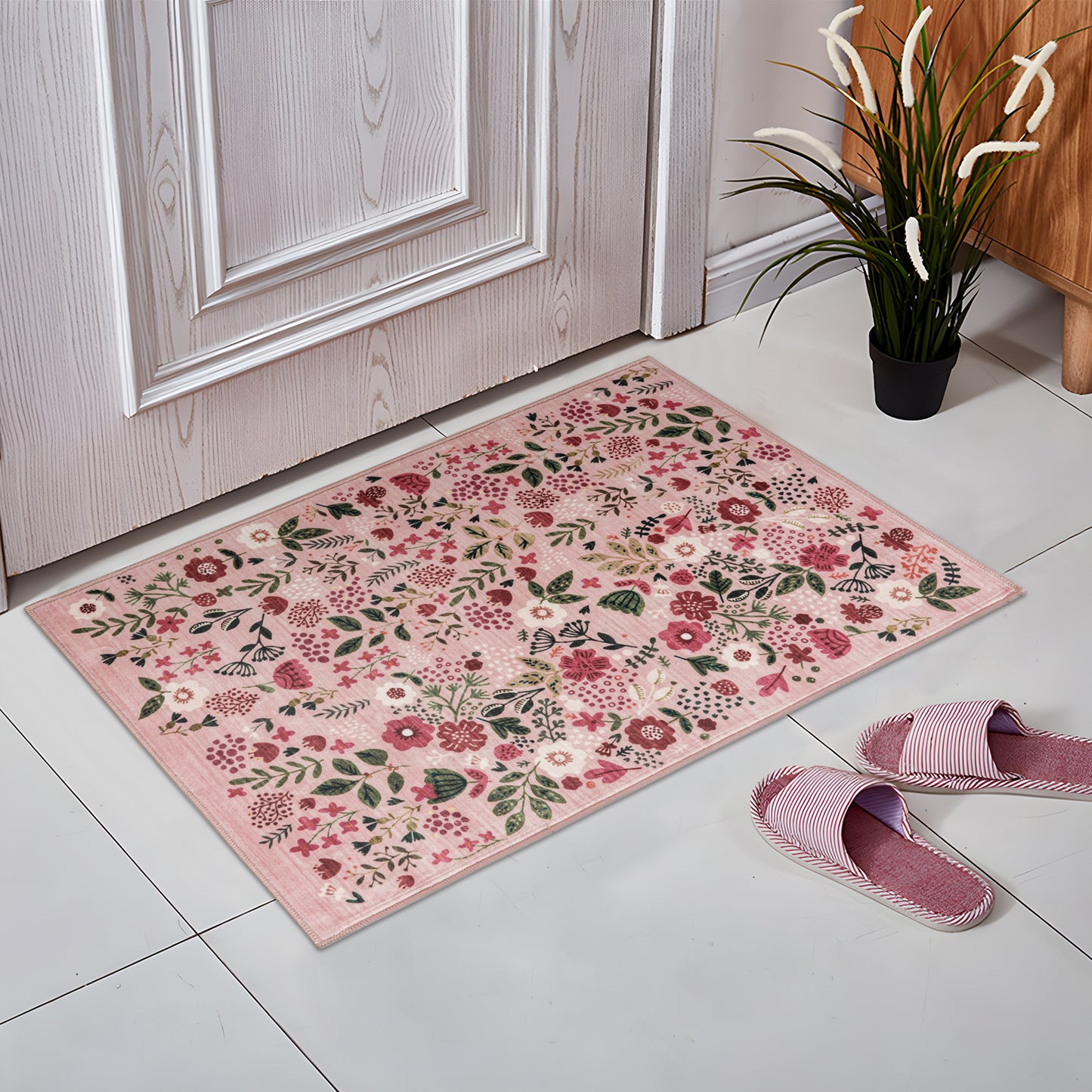 Machine Washable Rug - Pink Flora