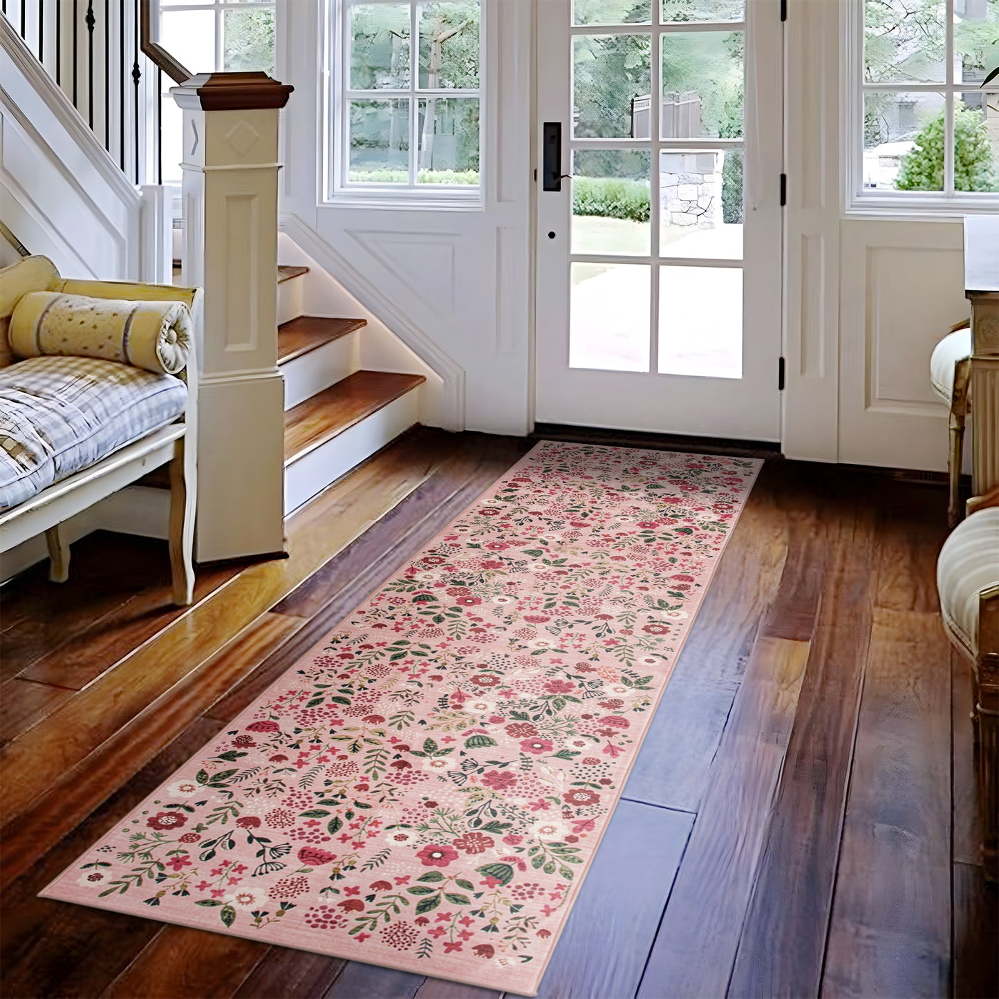 Machine Washable Rug - Pink Flora