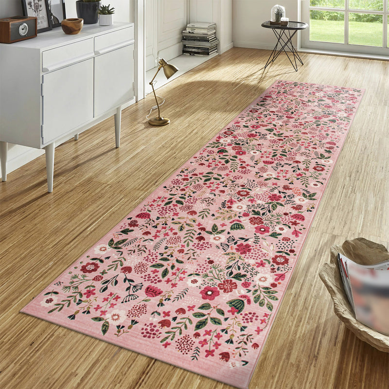 Machine Washable Rug - Pink Flora