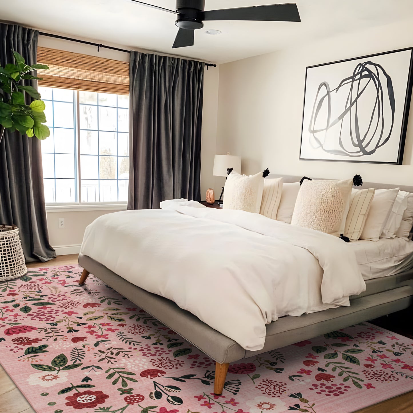 Machine Washable Rug - Pink Flora