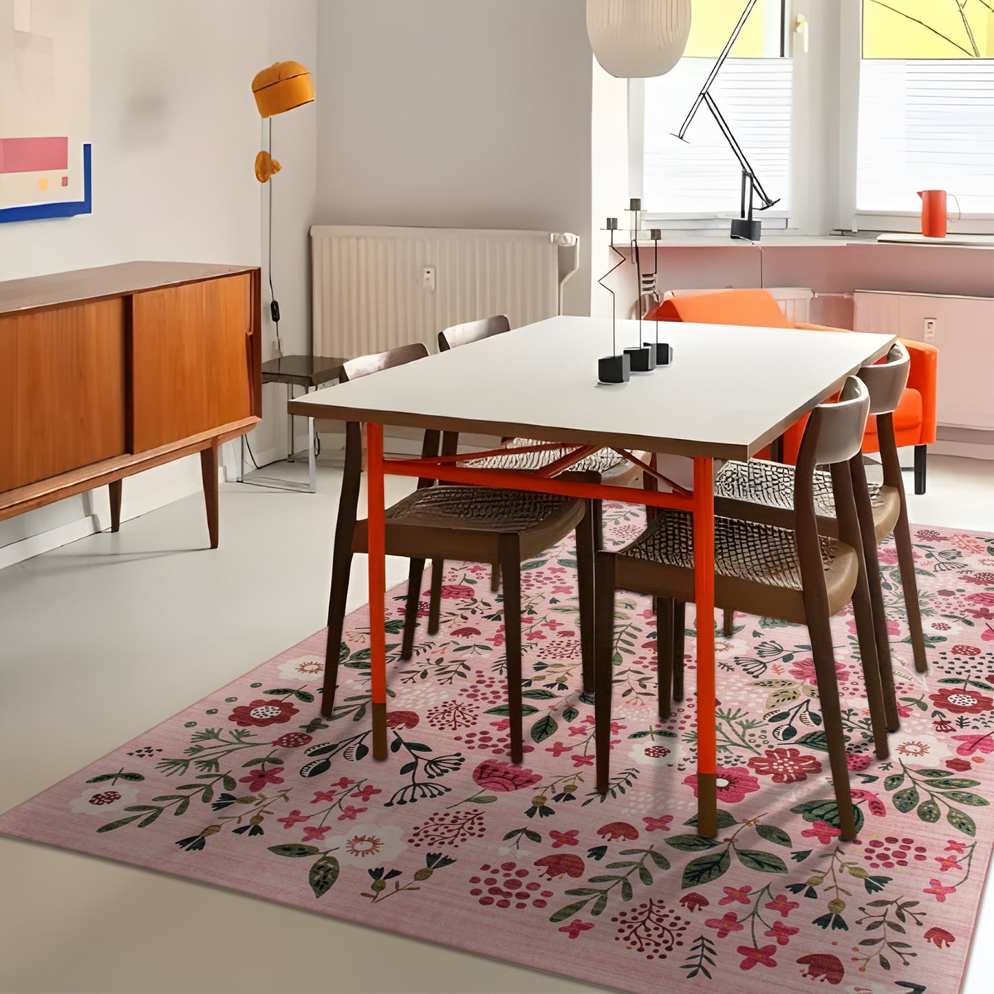 Machine Washable Rug - Pink Flora