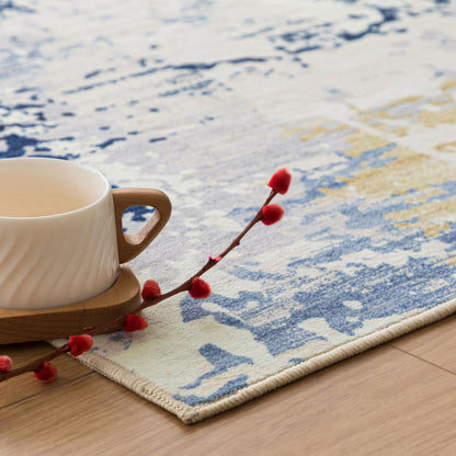 Machine Washable Rug - Blue & Tan