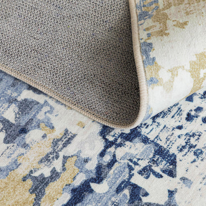 Machine Washable Rug - Blue & Tan