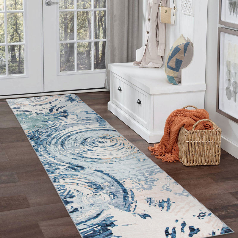 Machine Washable Rug - Blue Ripples