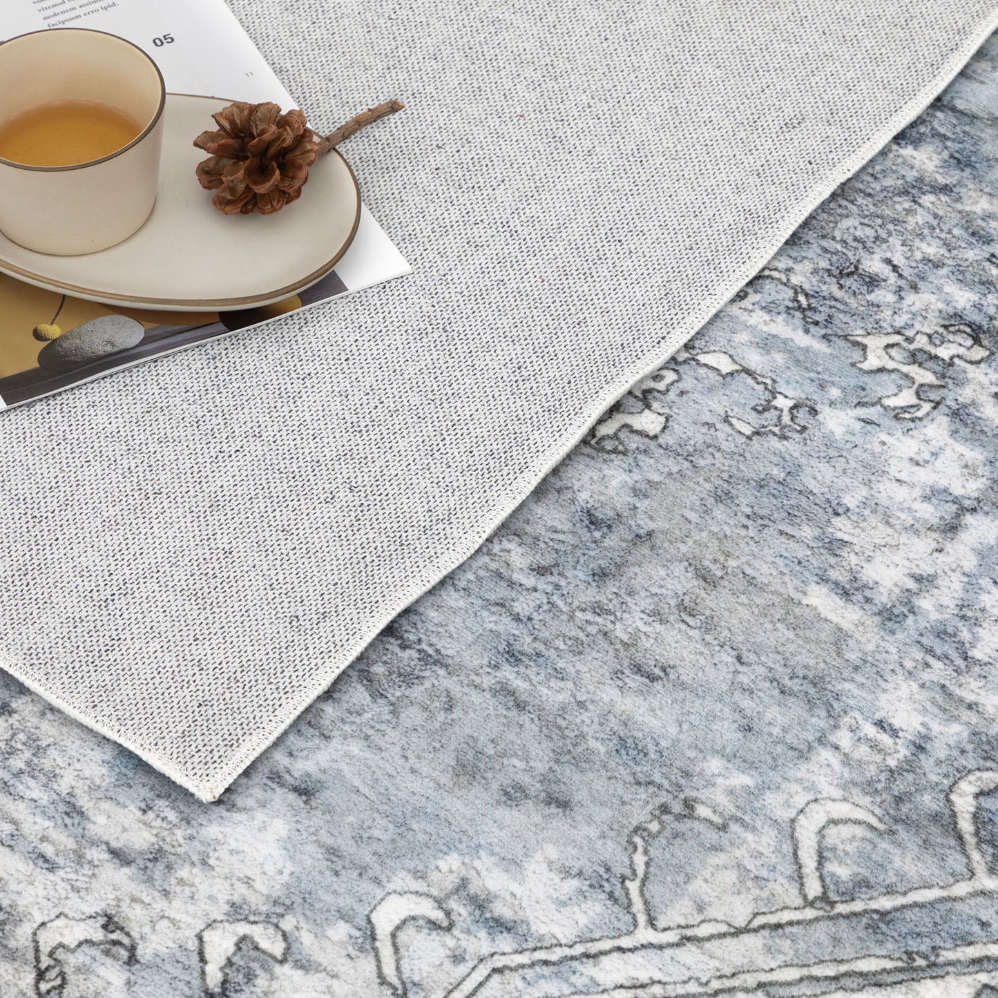 Machine Washable Rug - Distressed Blue