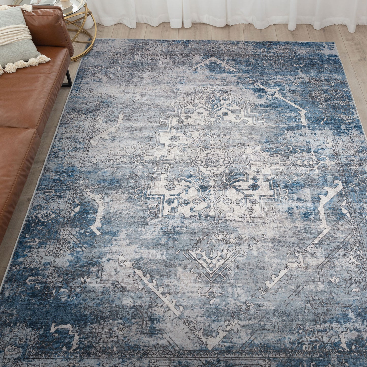Machine Washable Rug - Distressed Blue