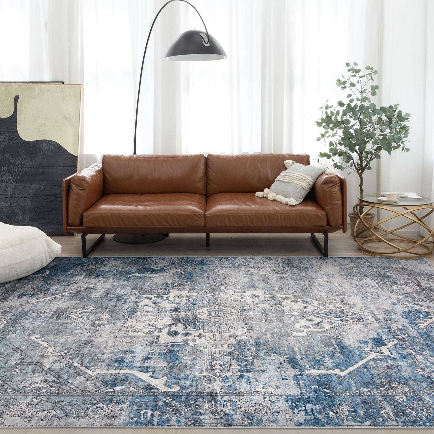 Machine Washable Rug - Distressed Blue