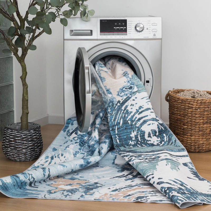 Machine Washable Rug - Blue Ripples