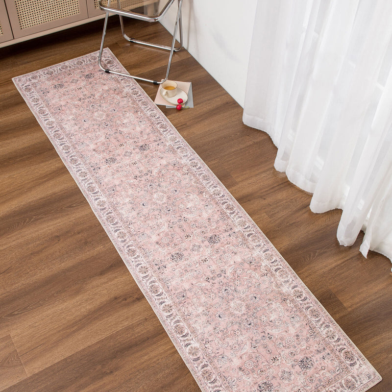 Machine Washable Rug - Floral Pink