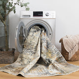 Machine Washable Rug - Grey & Gold